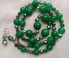 Emerald Green AB CRYSTAL Jadeite Bead 30" Necklace MATCHING EARRINGS Sterling  — photo 2