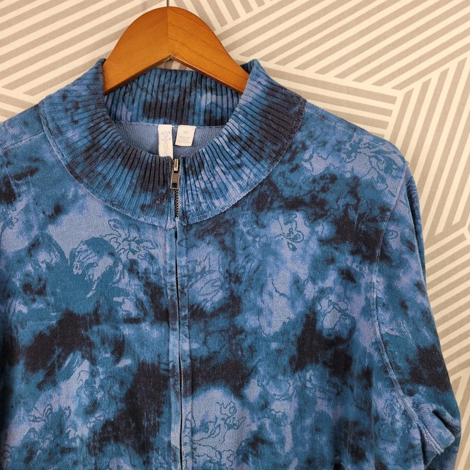 Relatively Plus size 2X 18/20 spring Jacket Jersey Stretch tie dye blue Athletic - Image 2 of 4