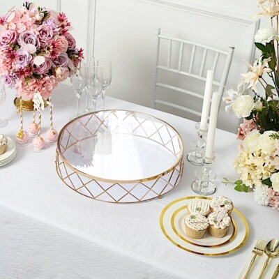 #ad #ad Gold Clear 16 in Round Metal Glass Geometric CAKE STAND Wedding Home Decorations $46.26