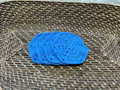 Luxury Blue Handmade Crochet Hexagon Coasters Sets of 4