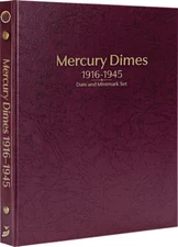 Mercury Dimes: 1916-45 Date & Mintmark Set-Whitman Prestige™ Album (Burgundy)