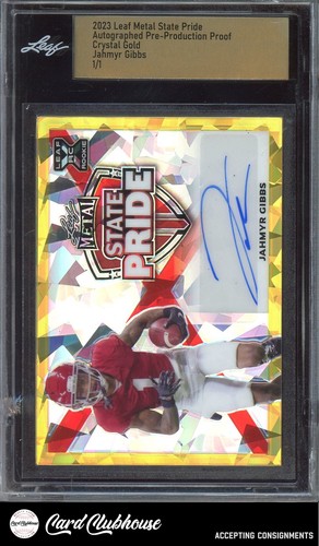 2023 Leaf Metal State Pride Autographs Crystal Gold Proof Jahmyr Gibbs Auto 1/1 - 第 1/2 張圖片