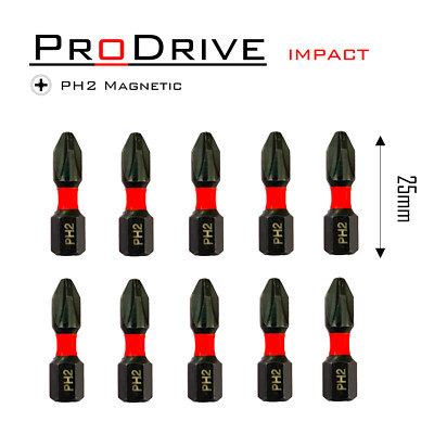 Phillips PH2 ProDrive magnetischer Schlagbohrschrauber Schraubendreher Bits 25 mm 10 Stck.