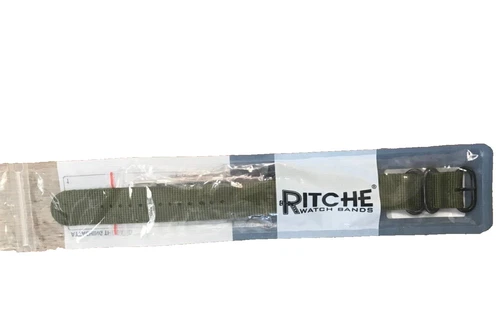Ritche 3-Ring Ballistic Nylon Military Green Diver Watch Strap, New