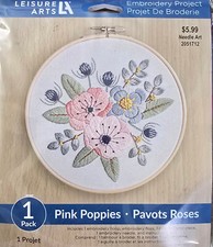 Leisure Arts Embroidery Kit 6" Pink Poppies - Embroidery Kit for Beginners 