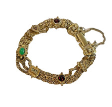 Vintage Goldette NY Slide Bracelet 8 Charms Victorian Revival Gold Tone Mesh