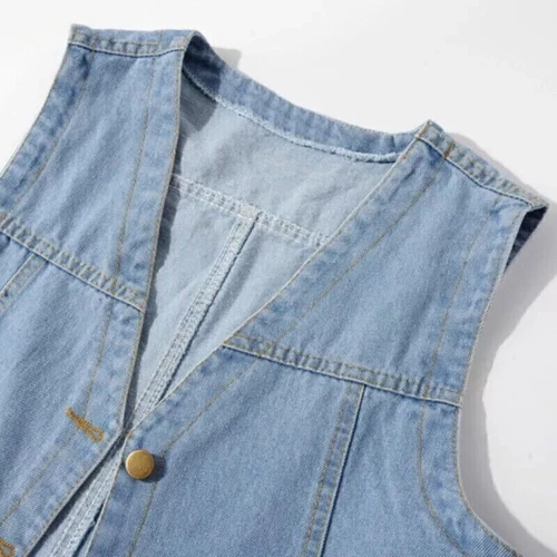 UK Classic Women Denim Waistcoat Gilet Vest Jeans Sleeveless Jacket Tops Casual - Picture 13 of 26