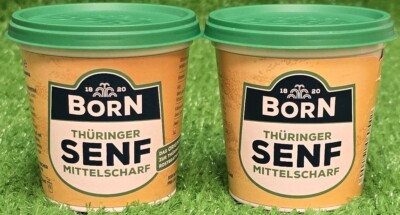 (4,98 /L) Born Senf aus Thüringen 2 Becher  MITTELSCHARF leckeres Ostprodukt!