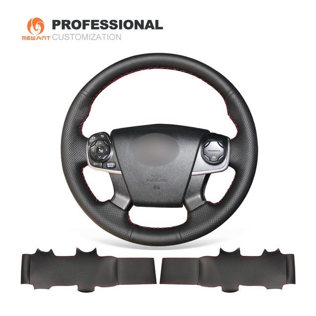 DIY Black Genuine Leather Steering Wheel Cover for Toyota Camry 2012