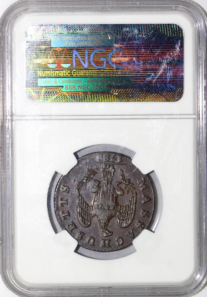 1788 1c Ryder 3-E Massachusetts Cent Period Colonial Copper NGC XF 40 - Image 4 of 4