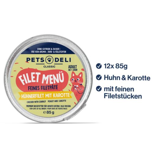 Pets Deli Adult Nassfutter Filet Menü Getreidefrei für Katzen mit Huhn 12 x 85g - Bild 2 von 3