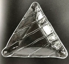 Clear Glass Trinket Candy Dish Triangle Triangular Three Sided Wavy Stripes
