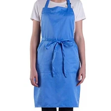 Adjustable Bib Apron with Long Ties for Women Men 18 Colors Chef Kitchen Blue