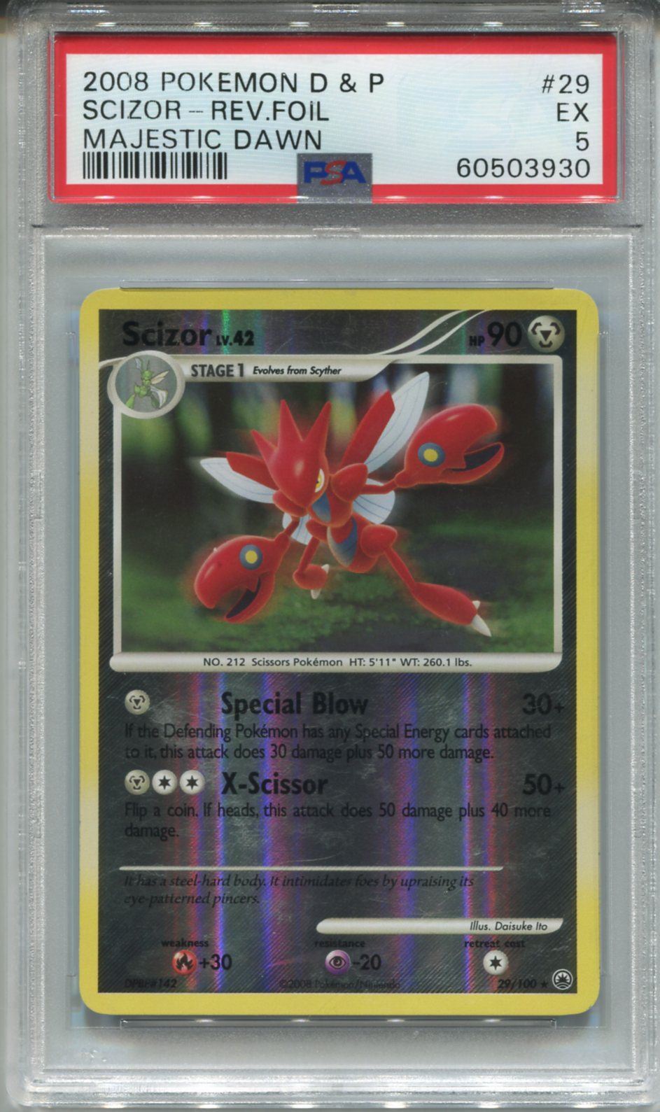 Pokemon Diamond & Pearl Majestic Dawn Reverse Foil Card #29 Scizor PSA 5