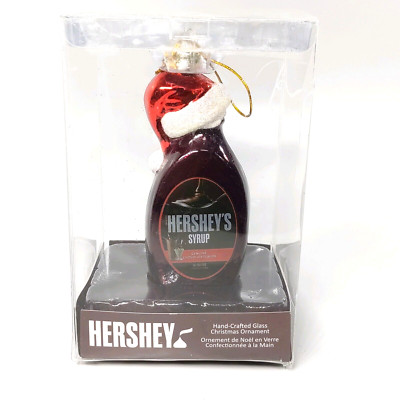 Kurt Adler Hershey's Syrup Bottle With Santa Hat Glass Christmas Ornament
