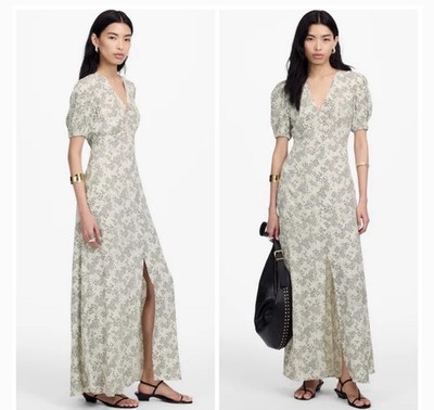 Madewell Puff-Sleeve V-Neck Midi Dress Harper Floral Ivory Womens Size 4