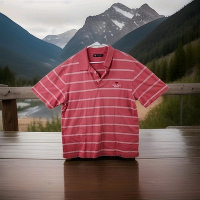 Oxford Pink Striped Old Oaks Golf Club Logo Lightweight Polo Shirt Mens large