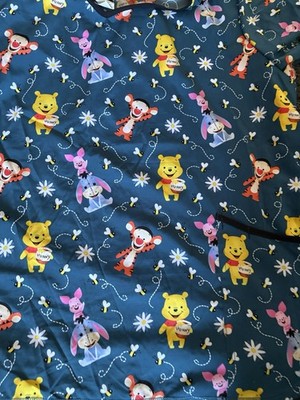 Disney Winnie the Pooh Character Print Blue V-Neck Scrub Top Women Medical 3xl