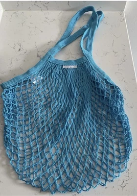 Harvey Nichols Branded Violette Turquoise Blue Small String Bag 70s Retro Style - Image 1 of 2