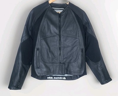 Icon Leather Merc Stealth Motorcycle Biker Jacket Womens Black L
