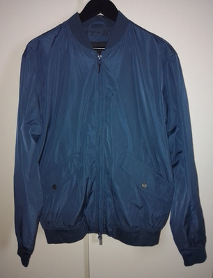 Pull&Bear Herren Bomberjacke Blau Gr. L, Polyester, Stehkragen, Reißverschluss