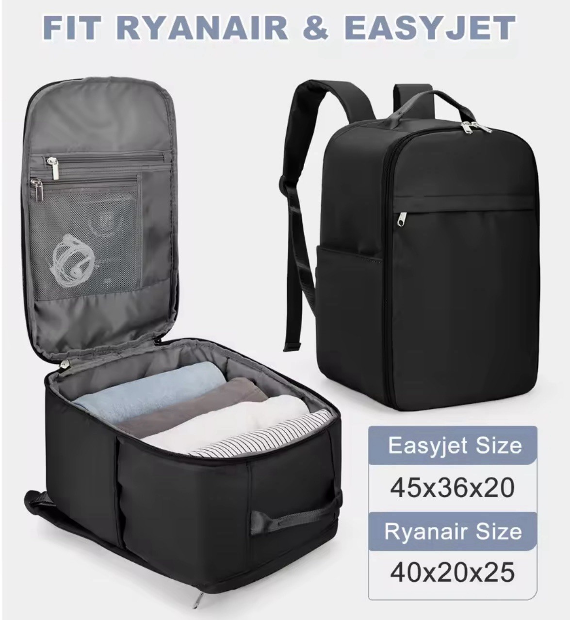 Mochila Ryanair 40x20x25, bolsa de cabina, equipaje de mano, viaje