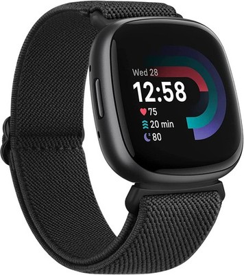 Smartwatch Armband Nylon Schwarz für Fitbit Versa 3 4 Sense 2 Zubehör