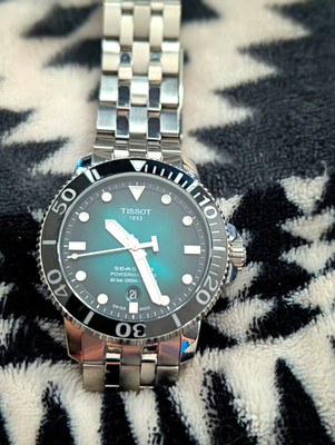 Tissot Seastar Powermatic 80 300m Green Sunburst Dial Black Bezel 43mm Auto