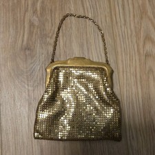 Vintage Gold Tone Metal Mesh Coin Purse with Chain Handle for Women