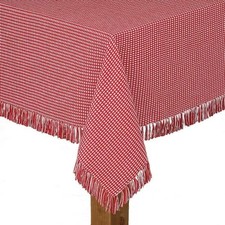 Homespun Fringed 52 In. X 70 in Red Checkered 100% Cotton Tablecloth