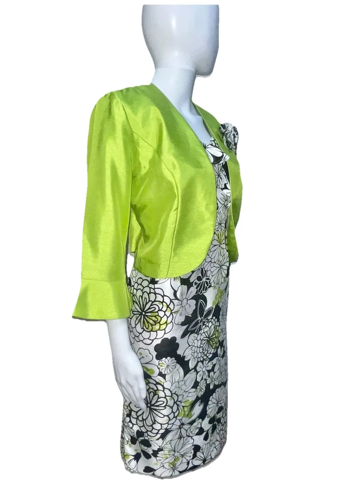 Dana Kay Green Jacket & White/Black Sheath Dress Suit Size 8 Church Suit Bust 38 - Image 2 of 4