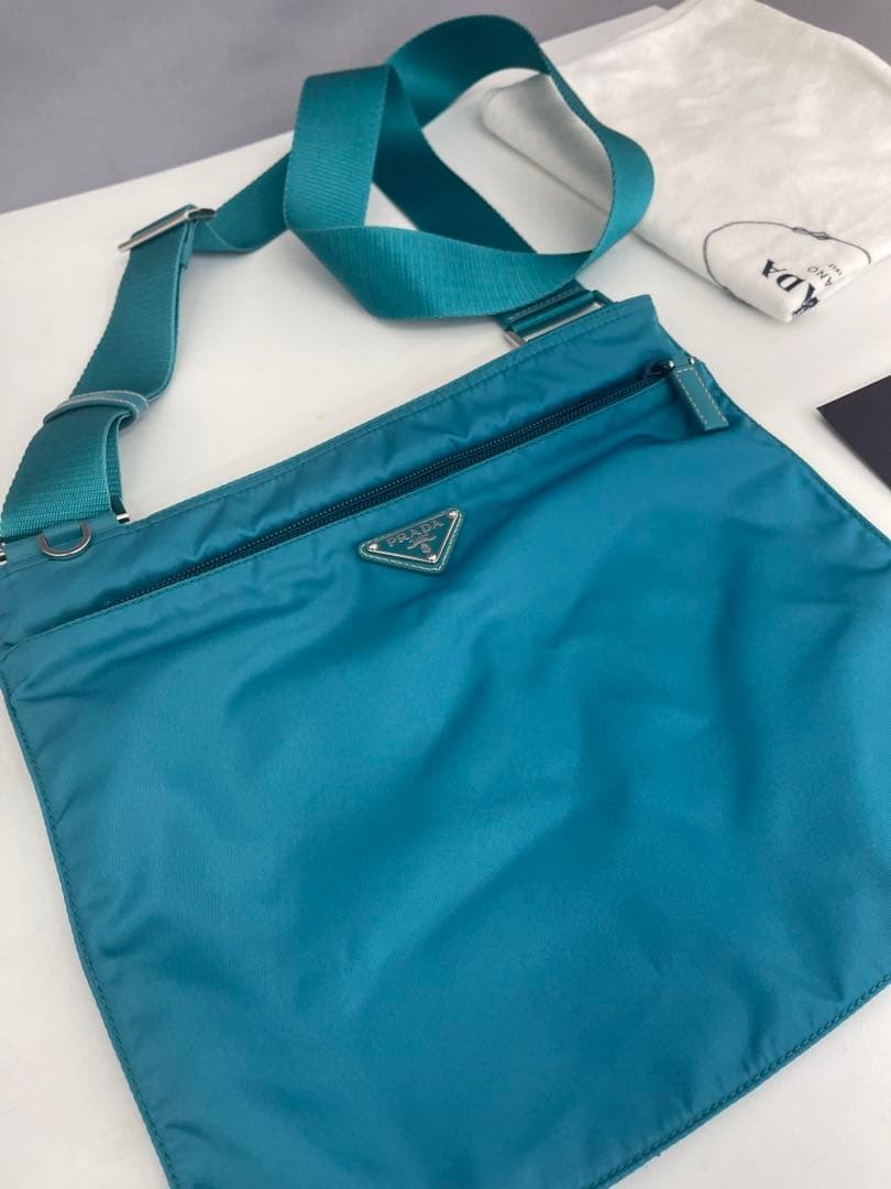 Prada No Gusset Shoulder BT175Z Turquoise Nylon Used  Condition thumbnail 4