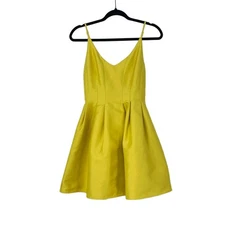 DO+BE Women's Yellow Spaghetti Straps V-neck Flattering A-line Dress Size S