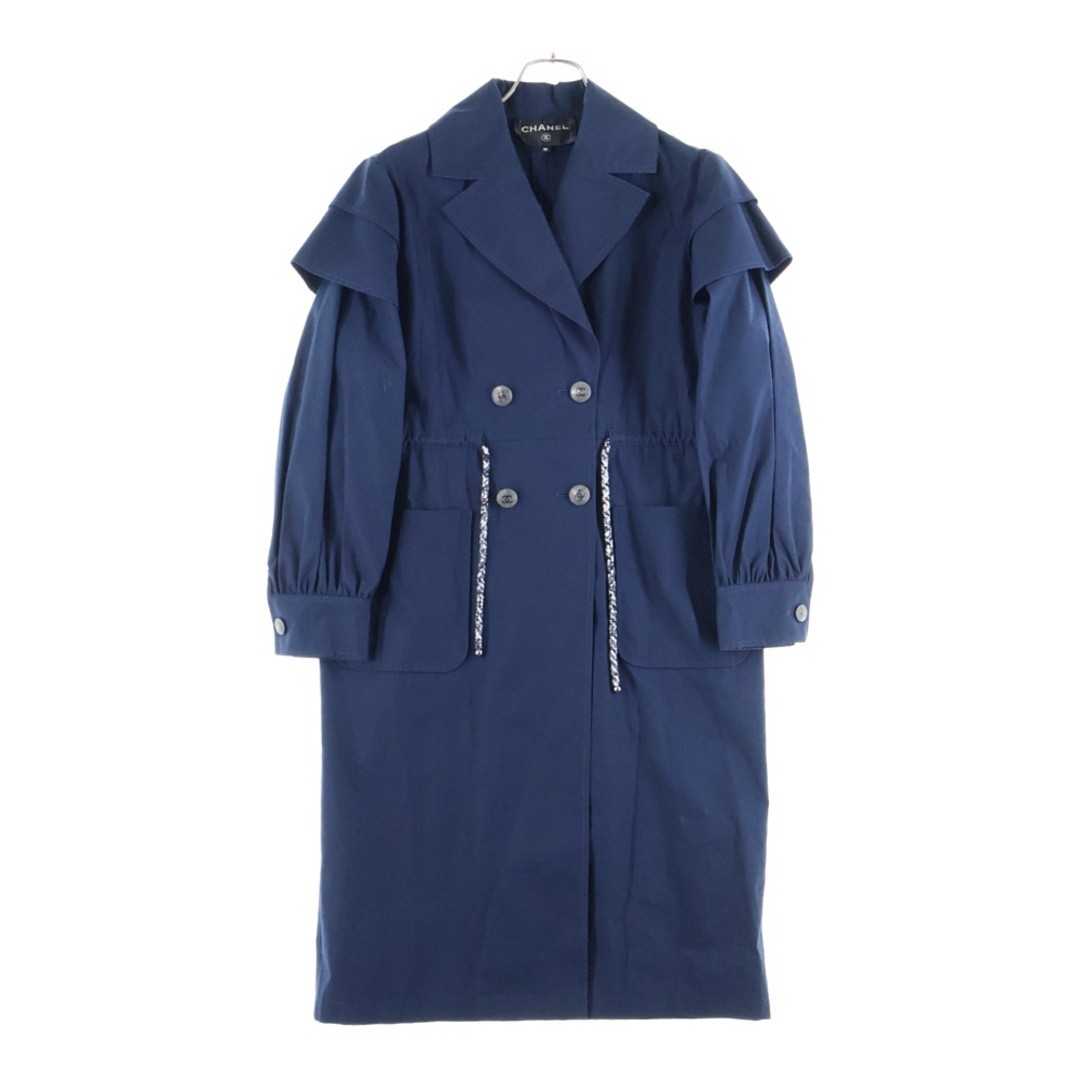 CHANEL Coco Mark Button Double Breasted Tweed Drawstring Cotton Long Coat Used 7