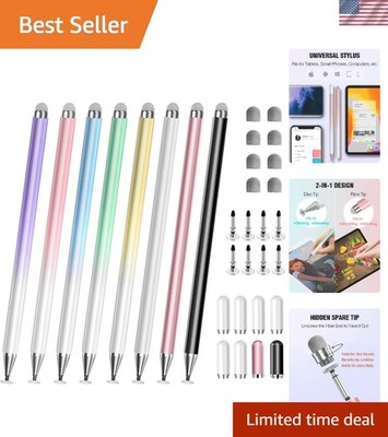 8-Pack Fine Disc Tip Stylus Pens for iPad & Android - Replaceable Tips Included