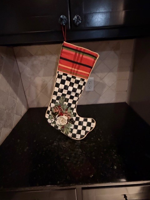 RETIRED Mackenzie Childs Scottish Bouquet Christmas Stocking Courtley Check