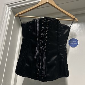 Ann Summers Corset Top Women's Size 10 Black Strapless Lace Back Satin Boned