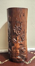 Antique Chinese Brush Pot Hand Carved Bamboo Wood