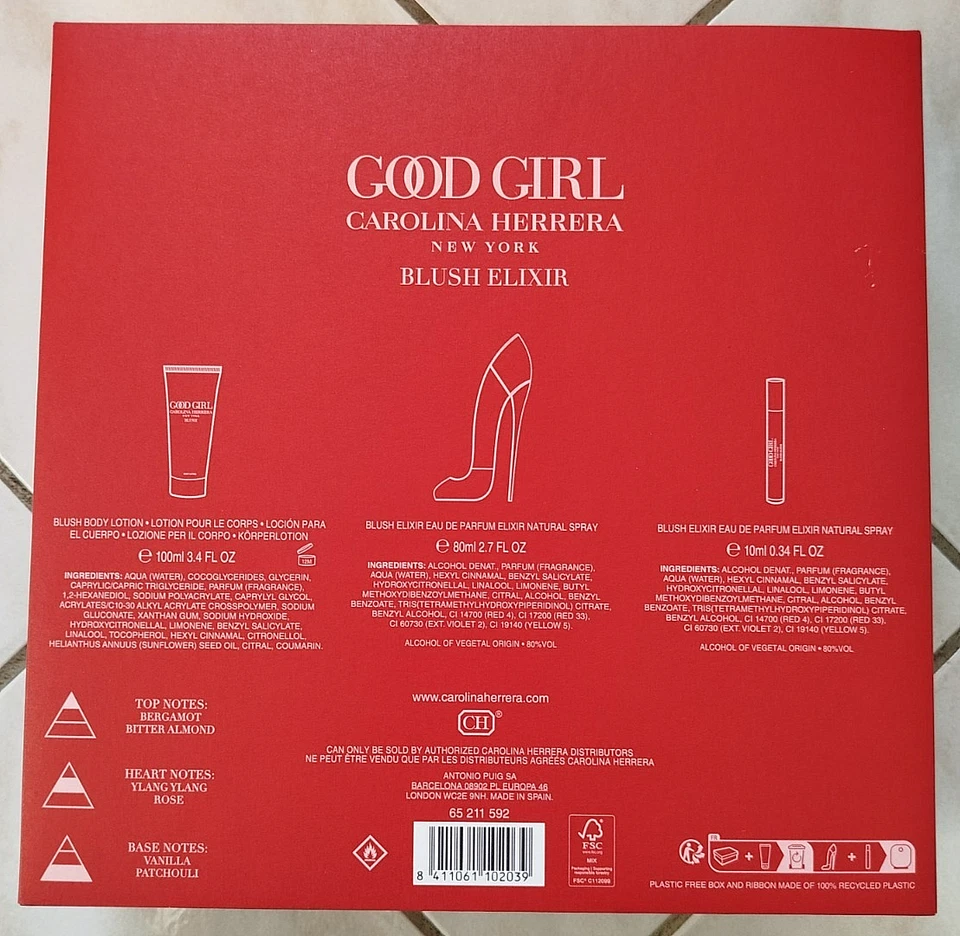 Coffret CAROLINA HERRERA " GOOD GIRL BLUSH ELIXIR " EDP 80ml + Body Lotion 100ML - Photo 3/3