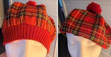Edinburgh Woolen Mills GIRL'S Plaid Beret/Tam/Hat Pompom Red/Blu/Blk/White 18"