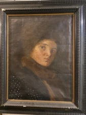 P Rizzi, Cream. Oil painting on canvas. Cm 55x44. Black Frame