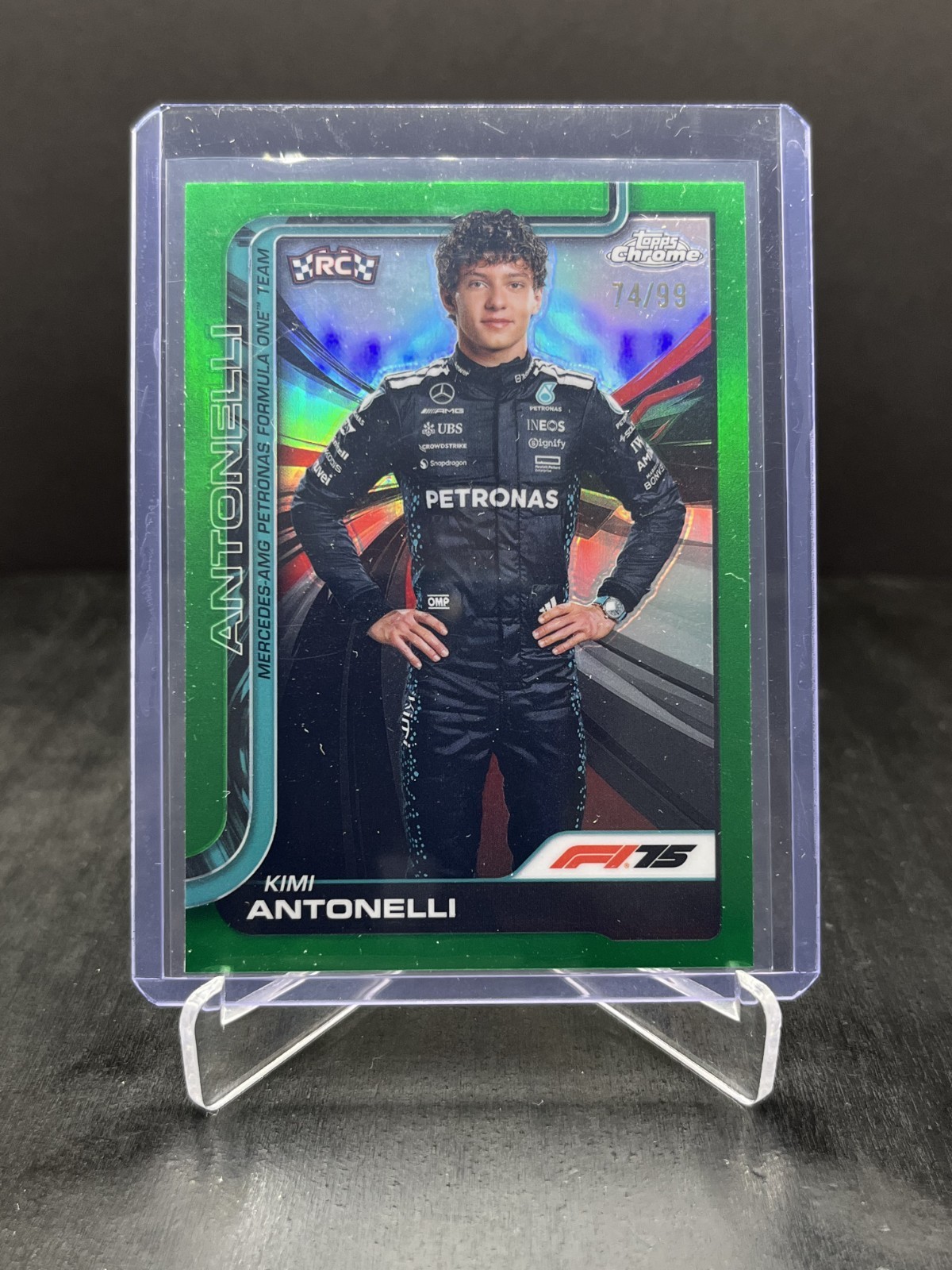 2025 Topps Chrome F1 Kimi Antonelli RC Rookie Portrait Green Refractor 74/99 #8