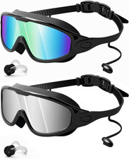 Swim Goggles 2 Pack, Wide View Anti Fog UV Swimming Goggles for Audlt, No Leakin
