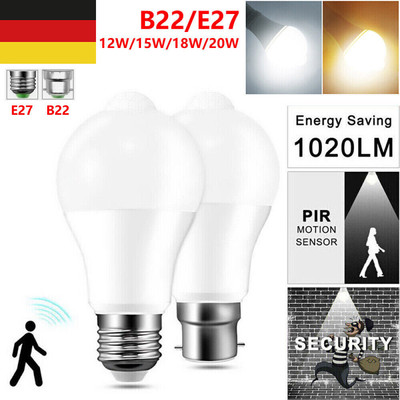 E27 LED Lampe Licht Birne mit Radar-Bewegungssensor Bewegungsmelder 5W/7W/9W/12W