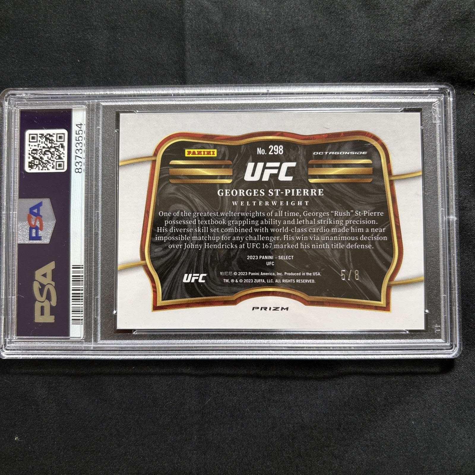 2023 Panini Select UFC Georges St-Pierre Cracked Ice #298 (5/8) PSA 9 view 2