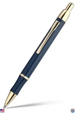 Blue Gel Pen 24K Gold Finish, Fine Lacquer, Fancy Gift Set, Black Refill