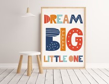 Baby, Boy Nursery or Bedroom Wall Art decor prints Dream big little one, bright