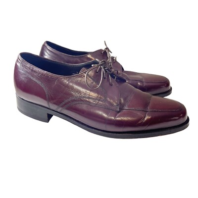 Vintage Florsheim Size Burgundy Leather Apron Toe Derby Dress