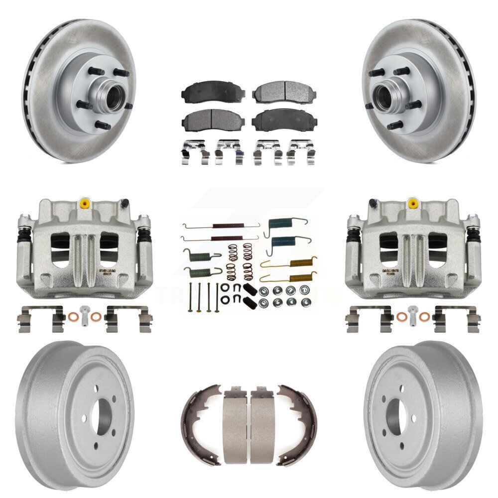 Front and Rear Disc Brake Caliper Cover with Coat Rotors, Drum Ceramic Pad, Shoe, and Hardware Kit for Enhanced Braking Performance