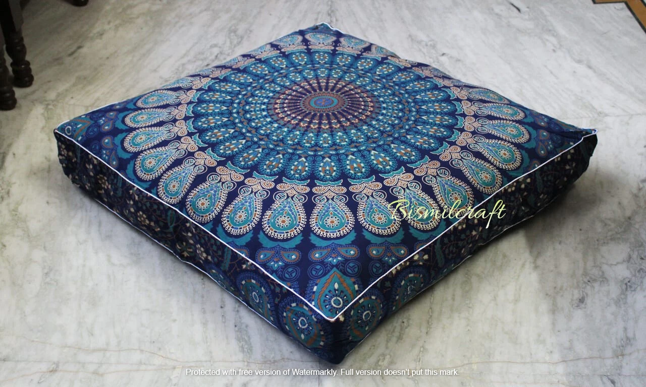 Large 32X32X6" Square Mandala Cushion Cover Floor Decorative Pillow Covers D1